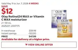 Costco Olay Retinol24 MAX or Vitamin C MAX moisturizer offer