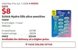 Costco Schick Hydro Silk ultra sensitive razor offer