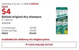 Costco Batiste original dry shampoo offer