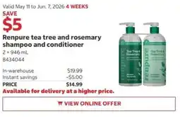 Costco Renpure tea tree and rosemary shampoo and conditioner offer