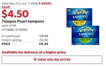 Costco Tampax Pearl tampons offer