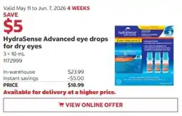 Costco HydraSense Advanced eye drops for dry eyes offer