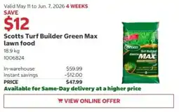 Costco Scotts Turf Builder Green Max lawn food offer