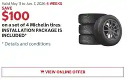 Costco on a set of 4 Michelin tires offer