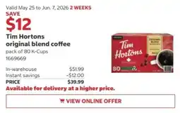 Costco Tim Hortons original blend coffee offer