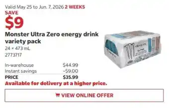 Costco Monster Ultra Zero energy drink variety pack offer