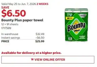 Costco Bounty Plus paper towel offer
