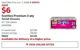 Costco Scotties Premium 2-ply facial tissues offer
