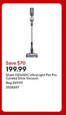 Staples Shark HZ600C UltraLight Pet Pro Corded Stick Vacuum offer