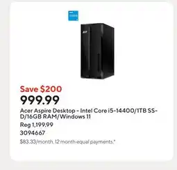 Staples Acer Aspire Desktop - Intel Core i5-14400/1TB SSD/16GB RAM/Windows 11 offer