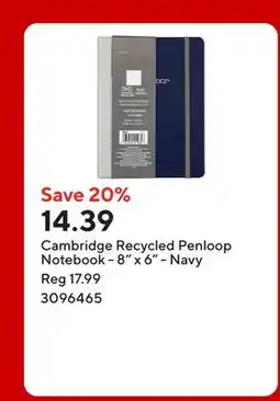 Staples Cambridge Recycled Penloop Notebook - 8 x 6 - Navy offer
