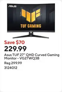 Staples Asus TUF 27 QHD Curved Gaming Monitor - VG27WQ3B offer
