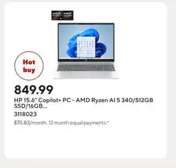 Staples HP 15.6 Copilot+ PC - AMD Ryzen AI 5 340/512GB SSD/16GB RAM/Windows 11 Home offer