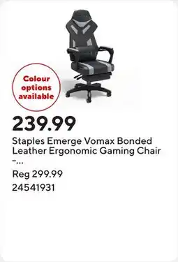Staples Staples Emerge Vomax Bonded Leather Ergonomic Gaming Chair - Black/Grey offer