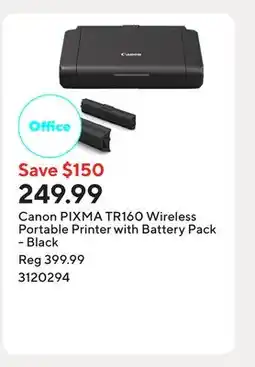 Staples Canon PIXMA TR160 Wireless Portable Printer with Battery Pack - Black offer