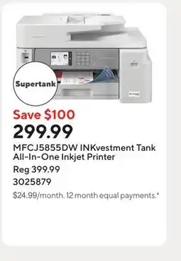 Staples MFCJ5855DW INKvestment Tank All-In-One Inkjet Printer offer