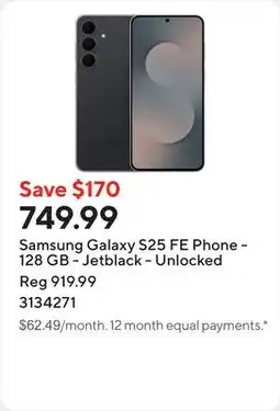 Staples Samsung Galaxy S25 FE Phone - 128 GB - Jetblack - Unlocked offer