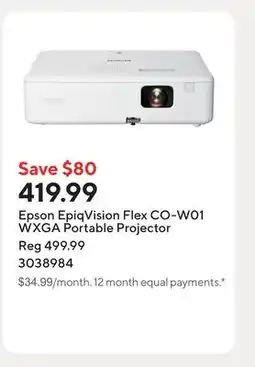 Staples Epson EpiqVision Flex CO-W01 WXGA Portable Projector offer
