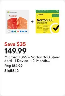 Staples Microsoft 365 + Norton 360 Standard - 1 Device - 12-Month Subscription [Digital Download] offer