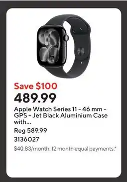 Staples Apple Watch Series 11 - 46 mm - GPS - Jet Black Aluminium Case with Black Sport Band - M/L offer