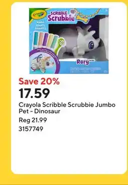 Staples Crayola Scribble Scrubbie Jumbo Pet - Dinosaur offer