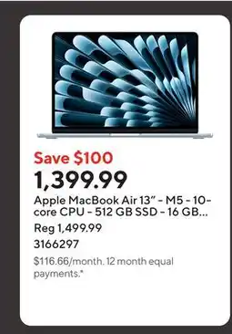 Staples Apple MacBook Air 13 - M5 - 10-core CPU - 512 GB SSD - 16 GB Unified Memory - Sky Blue offer