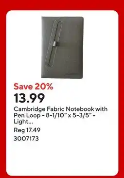 Staples Cambridge Fabric Notebook with Pen Loop - 8-1/10 x 5-3/5 - Light Grey offer