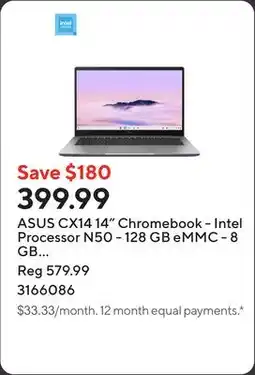 Staples ASUS CX14 14 Chromebook - Intel Processor N50 - 128 GB eMMC - 8 GB RAM - Chrome OS - Misty Grey offer