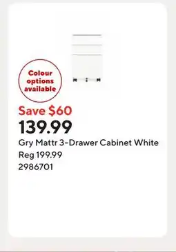Staples Gry Mattr 3-Drawer Cabinet White offer