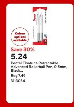 Staples Pentel Floatune Retractable Advanced Rollerball Pen, 0.5mm, Black Ink offer