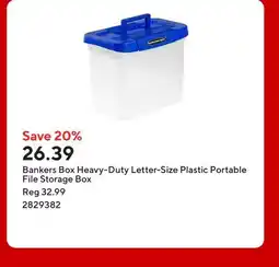 Staples Bankers Box Heavy-Duty Letter-Size Plastic Portable File Storage Box offer