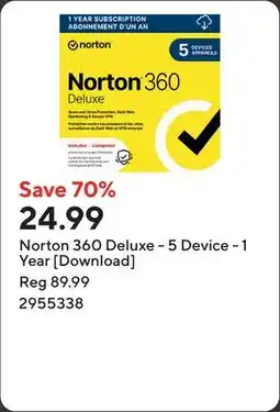 Staples Norton 360 Deluxe - 5 Device - 1 Year [Download] offer