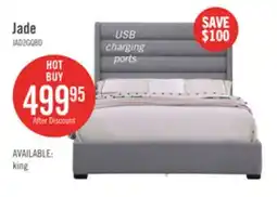 The Brick Jade Upholstered Platform Bed with USB Ports in Grey Fabric - Queen Size offer