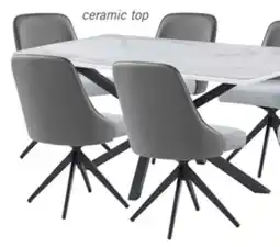 The Brick Bari Dining Table with Marble-Look Ceramic Top, Metal, Geometric Base, 63W - White offer