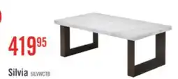 The Brick Silvia 48 Modern Coffee Table - White and Grey Marble Look with Brown Wood Legs offer