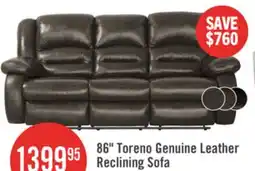 The Brick Toreno 86 Genuine Leather Reclining Sofa - Brown offer