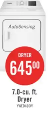 The Brick Whirlpool 29 7.0 Cu. Ft. Electric Dryer with AutoSensing - YWED4105SW offer