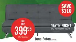 The Brick June 73.2 Linen-Look Fabric Klik Klak Futon with Metal Legs and Tufting - Grey offer