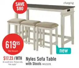 The Brick Nyles 60 Contemporary Console Table with 3 Counter-Height Stools and USB Ports- Buttermilk offer
