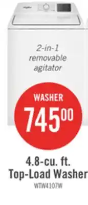 The Brick Whirlpool 4.8 Cu. Ft. Top Load Washer with 2-in-1 Removable Agitator - WTW4107SW offer