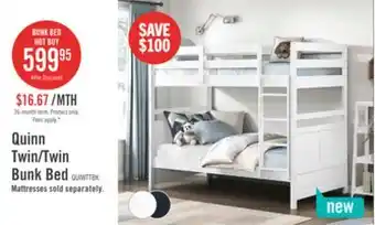 The Brick Quinn Bunk Bed with Ladder & Guard Rail for Kids, White - Twin/Twin offer