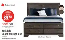The Brick Yorkdale 12-Drawer Platform Bed with Headboard & Storage Frame, Made in Canada, Grey - Queen Size offer