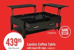 The Brick Landon 48 Modern Lift Top Coffee Table With Storage, Shelf and Casters - Dark Brown offer