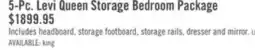 The Brick Levi 5pc Bedroom Set with Storage Bed, Dresser & Mirror, Wooden, Drift Grey - Queen Size offer