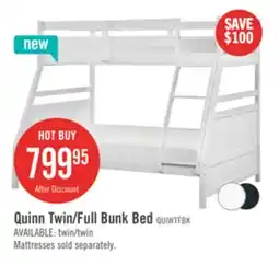 The Brick Quinn Bunk Bed with Ladder & Guard Rail for Kids, White - Twin/Full offer