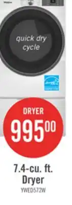 The Brick Whirlpool 7.4 Cu. Ft. Smart Electric Dryer with Wrinkle Shield - White - YWED5720RW offer