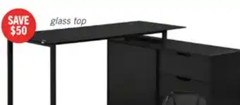 The Brick Daniel 55.11 Glass-Top L-Shaped Desk with Storage - Black offer