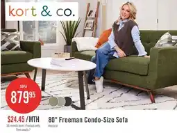 The Brick Kort & Co. Freeman 80 Linen-Look Fabric Condo Size Sofa with Wood Legs - Avocado Green offer