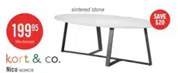 The Brick Kort & Co. Nico 51 Modern Oval Coffee Table - White Sinetered Stone with Dark Grey Metal Legs offer