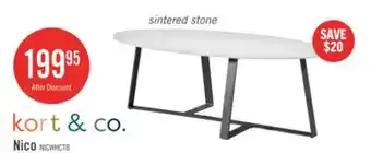 The Brick Kort & Co. Nico 51 Modern Oval Coffee Table - White Sinetered Stone with Dark Grey Metal Legs offer